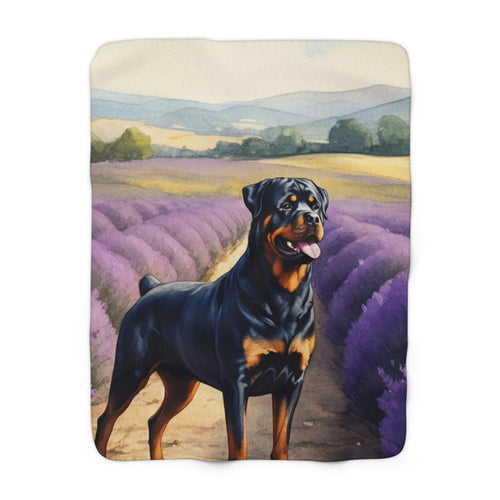 Rottweiler Watercolor Lavender Fields Throw Blanket | Premium Dog Prints | Tritan