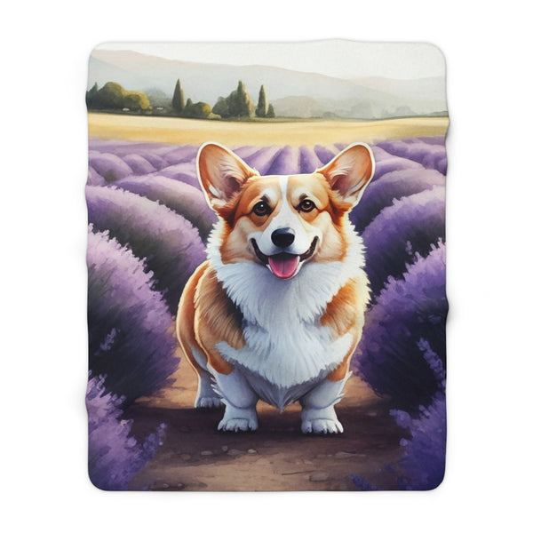 Corgi Watercolor Lavender Fields Throw Blanket | Premium Dog Prints | Tritan