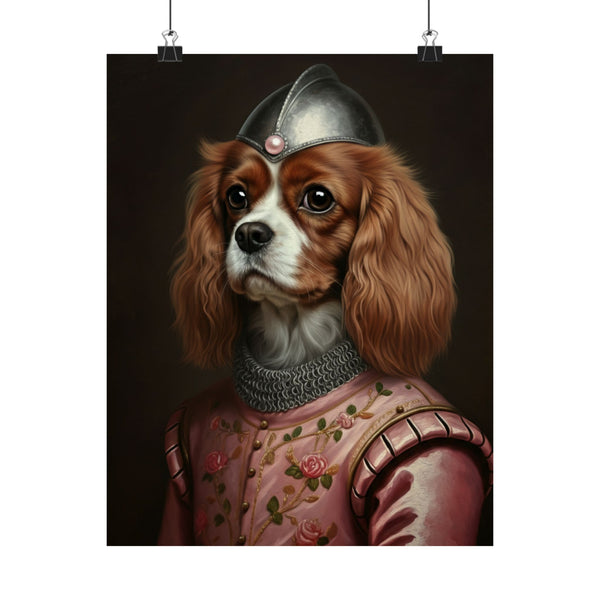 Cavalier King Charles Spaniel Medieval Knight Portrait Matte Poster, Regal Dog Art Print, Cavalier King Charles Spaniel Lover Gift, Wall Art