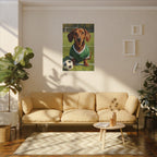 Dachshund Oil Painting Soccer Portrait Stretched Canvas Wall Art | Funny Dog Decor Gift | Pet Lover Home Art