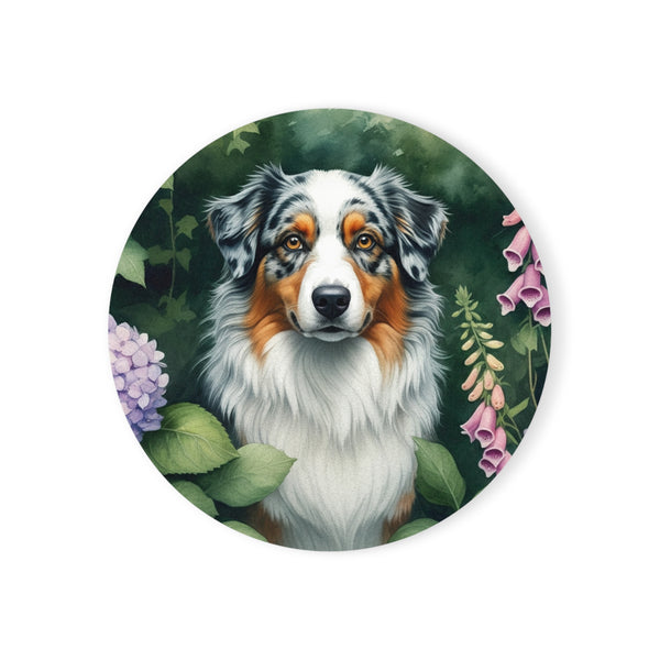Australian Shepherd Watercolor Garden Peek Drink Coaster | Premium Dog Prints | Tritan