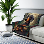 Dachshund Low Poly Forest Sherpa Fleece Blanket | Dog Lover Gift