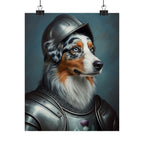 Australian Shepherd Medieval Knight Portrait Matte Poster, Regal Dog Art Print, Australian Shepherd Lover Gift, Wall Art