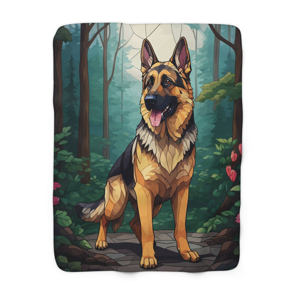 German Shepherd Low Poly Forest Sherpa Fleece Blanket | Dog Lover Gift