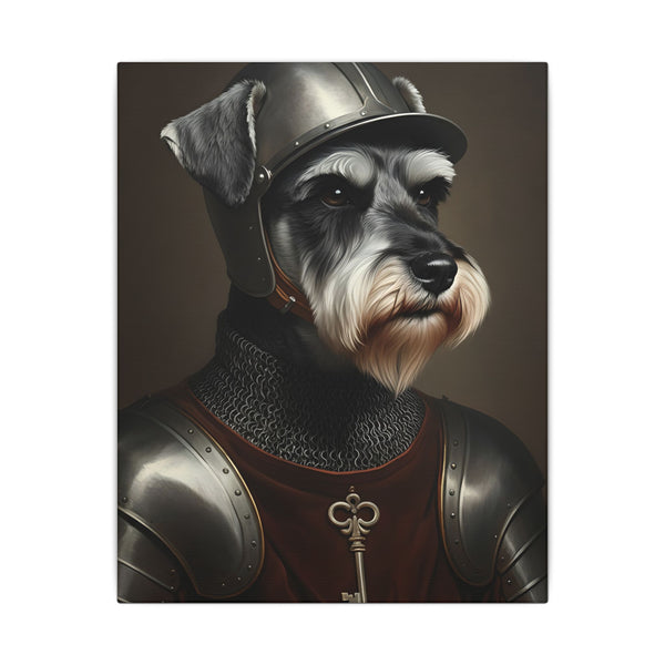 Miniature Schnauzer Medieval Knight Portrait Canvas Wall Art, Regal Dog Painting, Miniature Schnauzer Lover Gift, Stretched Canvas