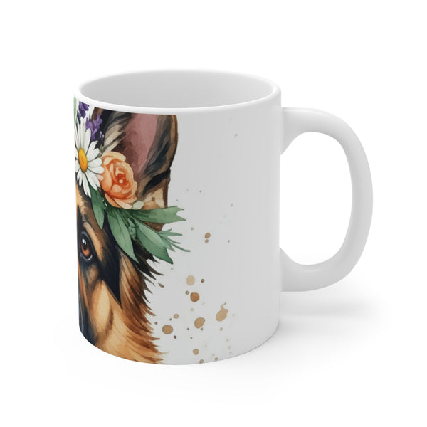 German Shepherd Watercolor Floral Crown Coffee Mug | Premium Dog Prints | Tritan