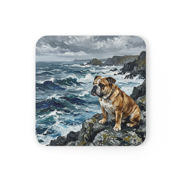 Acrylic Gallery Print English Bulldog - Coastal Cliffside | Cork Back Coaster