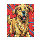 Golden Retriever Comic Pop Art Canvas - Dynamic Dog Print with Retro Halftone Style