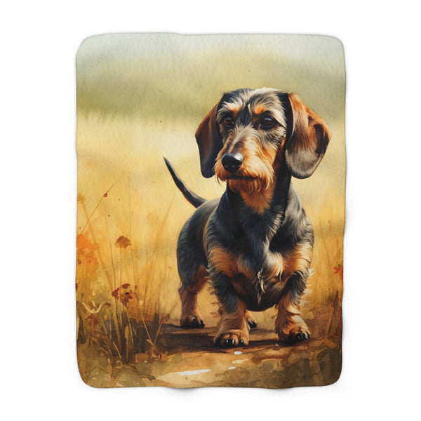 Dachshund Watercolor Meadow Golden Throw Blanket | Premium Dog Prints | Tritan