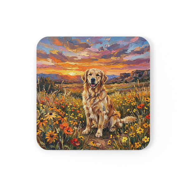 Golden Retriever Acrylic Gallery Print Sunset Prairie Drink Coaster | Premium Dog Prints | Tritan