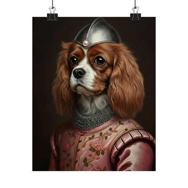Cavalier King Charles Spaniel Medieval Knight Portrait Matte Poster, Regal Dog Art Print, Cavalier King Charles Spaniel Lover Gift, Wall Art