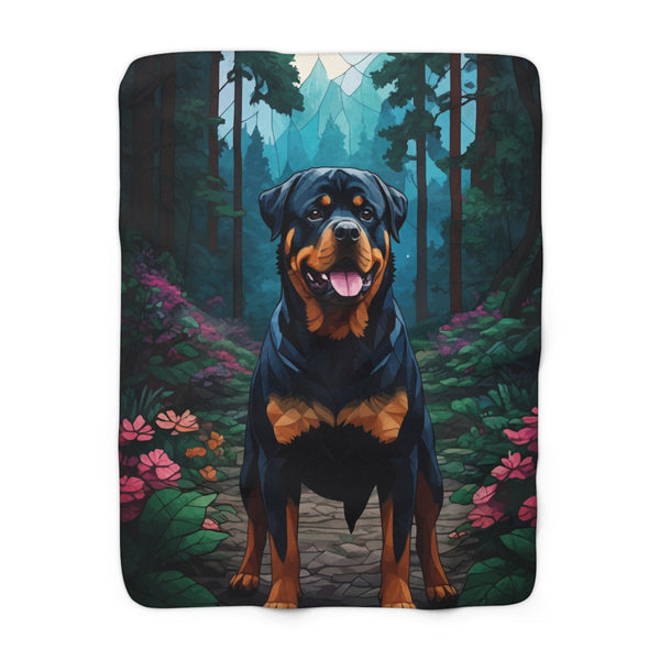 Rottweiler Low Poly Forest Sherpa Fleece Blanket | Dog Lover Gift