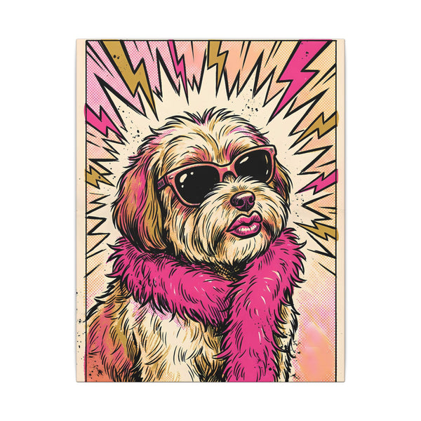 Havanese Comic Art Canvas - Energetic Pop Art Dog Portrait with Halftone Style