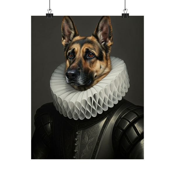 German Shepherd Renaissance Royal Portrait Matte Poster, Regal Dog Art Print, German Shepherd Lover Gift, Wall Art