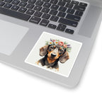 Dachshund Watercolor Floral Crown Kiss-Cut Stickers | Premium Dog Prints | Tritan