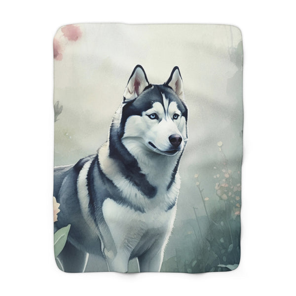 Siberian Husky Watercolor Rain Garden Throw Blanket | Premium Dog Prints | Tritan
