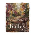 Personalized German Shorthaired Pointer sherpa fleece blanket, acrylic-style portrait with the dog's name across the lower part