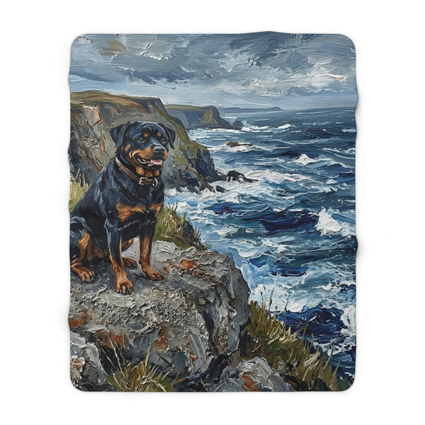 Rottweiler Acrylic Gallery Print Coastal Cliffside Throw Blanket | Premium Dog Prints | Tritan