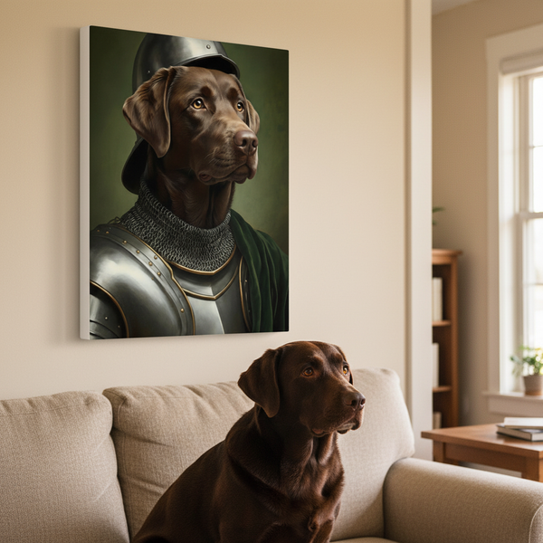 Labrador Retriever Medieval Knight Portrait Canvas Wall Art, Regal Dog Painting, Labrador Retriever Lover Gift, Stretched Canvas — Lifestyle View