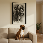 Boxer Charcoal Portrait Canvas Art, Dog Lover Gift, Boxer Mom Dad Decor, Pet Wall Art Print, Stretched Canvas