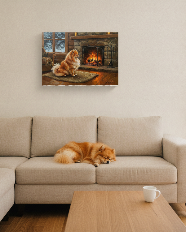 Pomeranian Wall Art Canvas, Acrylic Dog Painting Print, Pom Mom Gift, Pet Lover Home Decor, Stretched Canvas Dog Portrait — Lifestyle View
