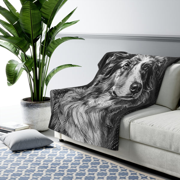 Australian Shepherd Charcoal Portrait Throw Blanket | Premium Dog Art | Tritan