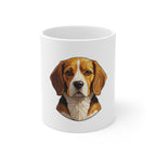 Beagle Stained Glass Monochrome Gold Ceramic Mug 11oz | Dog Lover Gift