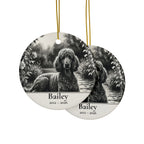 Front and back of the Poodle memorial ornament: the same design prints on both sides