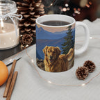 Acrylic Painting Golden Retriever - Mountain Overlook | Ceramic Mug 11oz