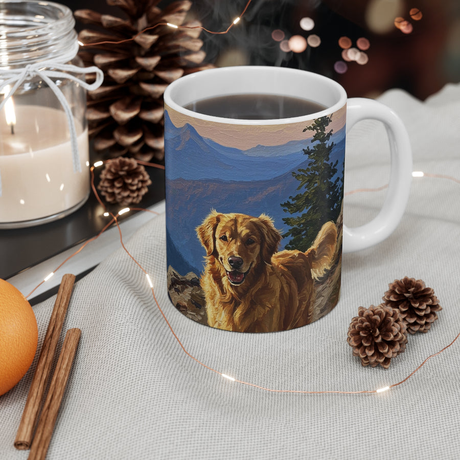 Acrylic Painting Golden Retriever - Mountain Overlook | Ceramic Mug 11oz