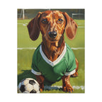 Dachshund Oil Painting Soccer Portrait Stretched Canvas Wall Art | Funny Dog Decor Gift | Pet Lover Home Art