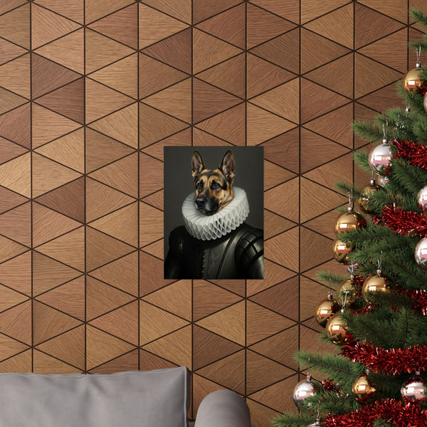 German Shepherd Renaissance Royal Portrait Matte Poster, Regal Dog Art Print, German Shepherd Lover Gift, Wall Art — Lifestyle View