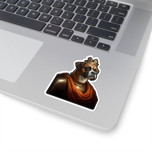 Boxer Kings & Queens Royal Portrait Sticker, Dog Portrait Vinyl Decal, Kiss-Cut Sticker, Boxer Lover Gift — Lifestyle View
