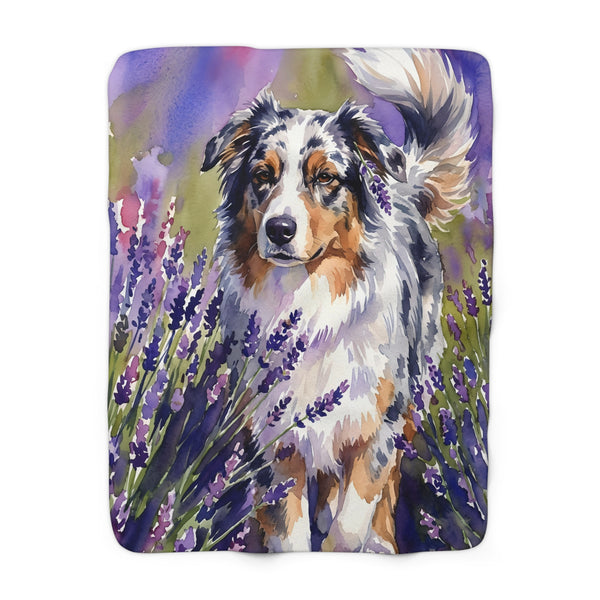 Australian Shepherd Watercolor Lavender Fields Throw Blanket | Premium Dog Art | Tritan