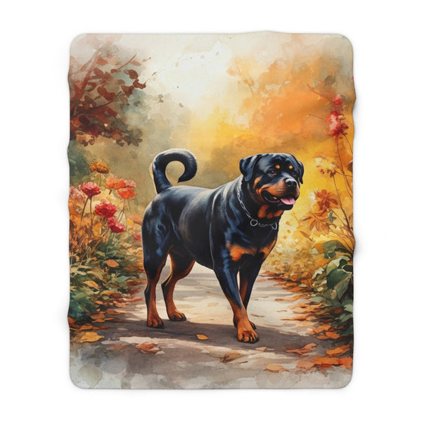 Rottweiler Watercolor Autumn Path Throw Blanket | Premium Dog Prints | Tritan