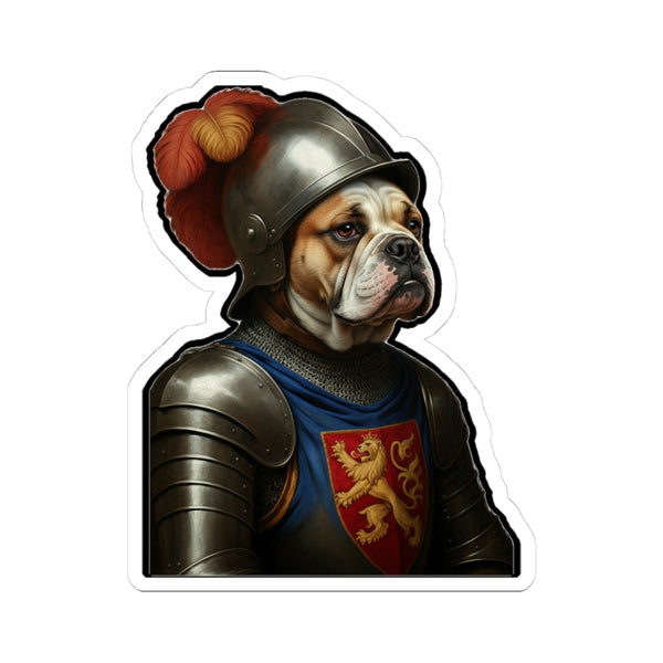 English Bulldog Medieval Knight Portrait Sticker, Dog Portrait Vinyl Decal, Kiss-Cut Sticker, English Bulldog Lover Gift
