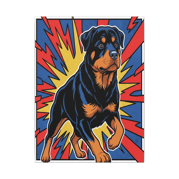 Rottweiler Comic Book Pop Art Canvas - Dynamic Halftone Style for Energetic Wall Decor