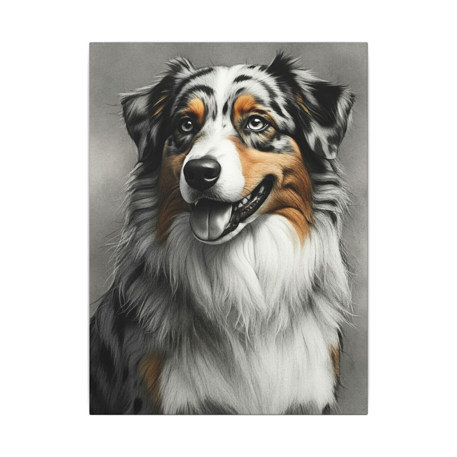 Australian Shepherd Charcoal Portrait Canvas Print, Aussie Dog Wall Art, Pet Lover Gift, Rustic Home Decor