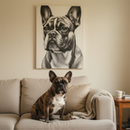 French Bulldog Charcoal Art Print, Dog Portrait Canvas Wall Art, Frenchie Lover Gift, Pet Decor, Stretched Canvas, Ready to Hang