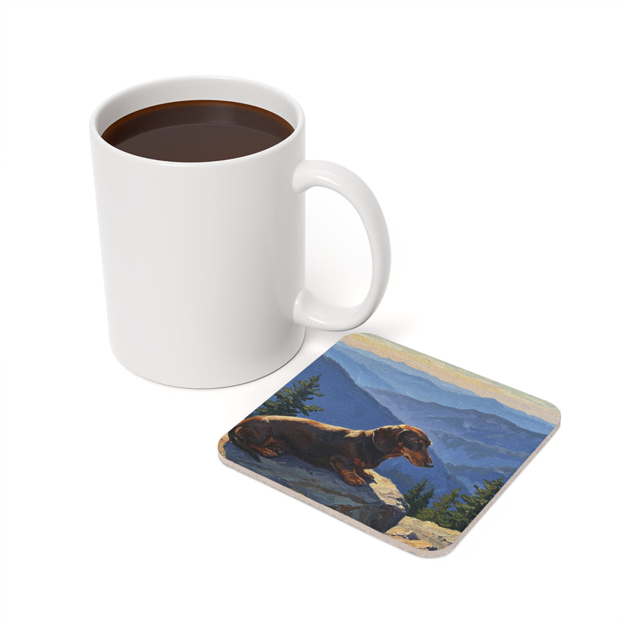 Acrylic Dachshund - Mountain Overlook | Cork Back Coaster