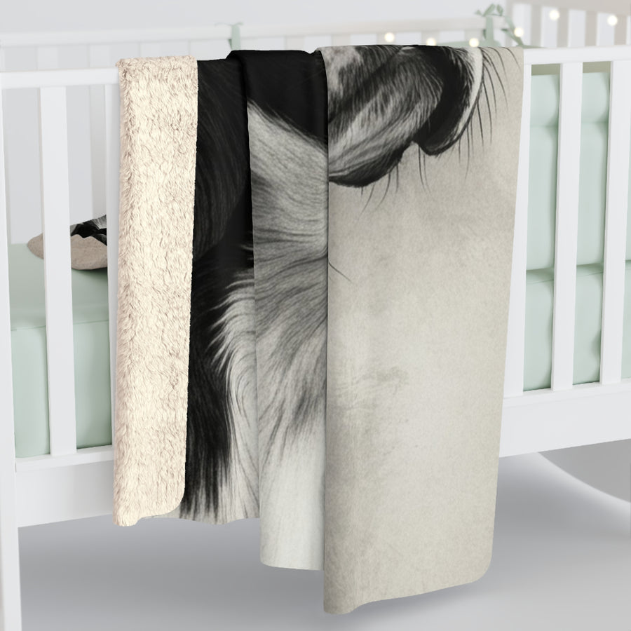 Boston Terrier Charcoal Portrait Sherpa Fleece Blanket | Dog Lover Gift — detail view