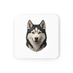Siberian Husky Low Poly Monochrome Gold Cork Back Coaster | Dog Lover Gift