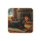 Acrylic Rottweiler - Winter Hearth | Cork Back Coaster