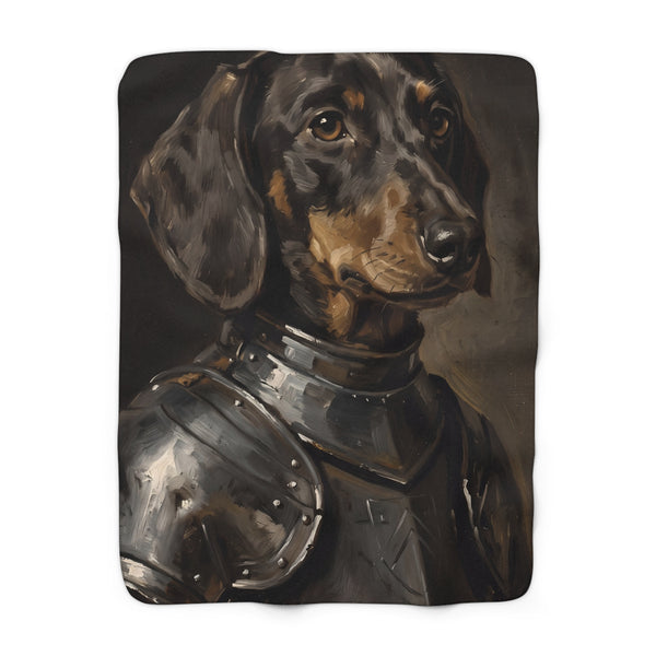 Dachshund Medieval Knight Portrait Regal Throw Blanket | Premium Dog Art | Tritan