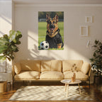 German Shepherd Oil Painting Soccer Portrait Canvas Wall Art Decor, Dog Lover Gift, Pet Owner Present, GSD Art Print