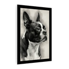 Boston Terrier Charcoal Portrait Canvas Wall Art | Dog Memorial Gift | Pet Lover Home Decor | Black & White Dog Print