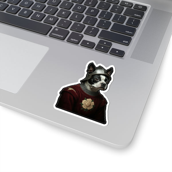Boston Terrier Medieval Knight Portrait Sticker, Dog Portrait Vinyl Decal, Kiss-Cut Sticker, Boston Terrier Lover Gift — Lifestyle View