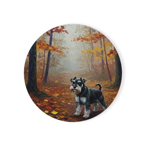 Acrylic Miniature Schnauzer - Autumn Woods | Cork Back Coaster