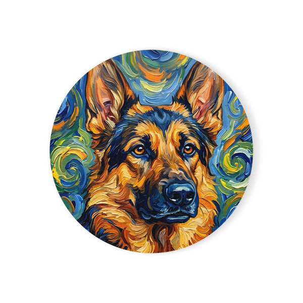 German Shepherd Post-Impressionist Oil Painting Coaster, GSD Art, Dog Lover Gift, Pet Owner Decor, Dog Mom
