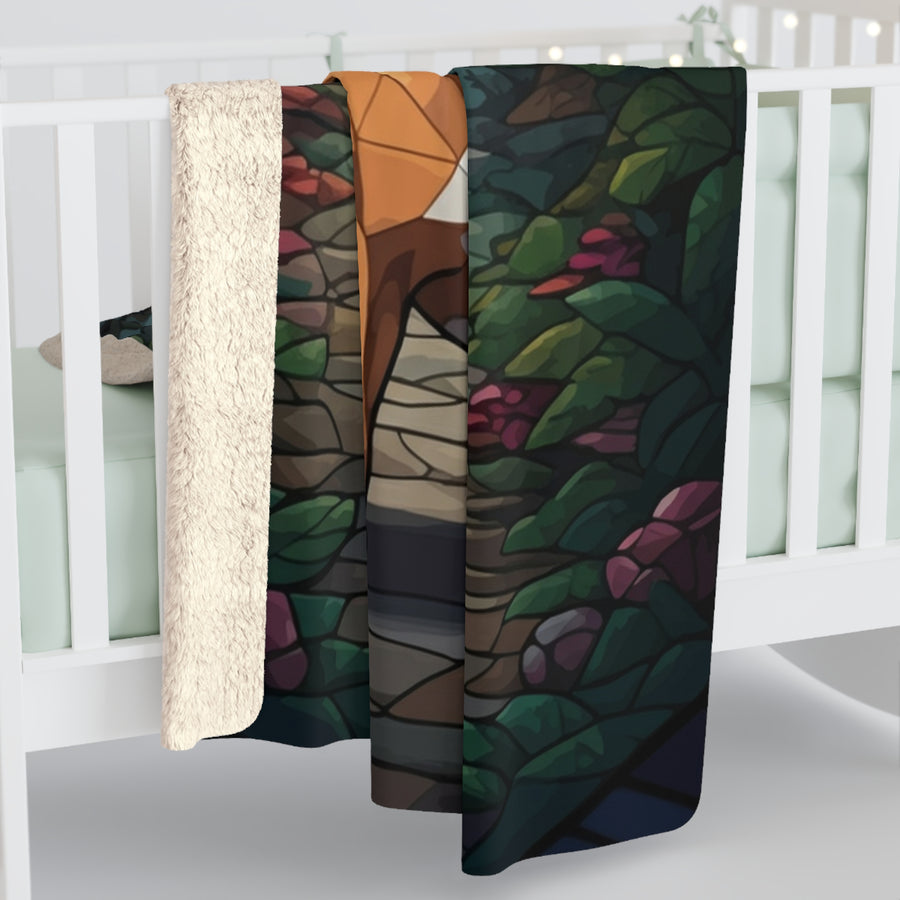 French Bulldog Low Poly Forest Sherpa Fleece Blanket | Dog Lover Gift
